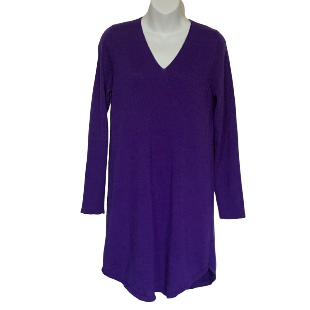 Eileen Fisher Women’s Purple Merino Wool V-Neck Tunic Sweater Dress
